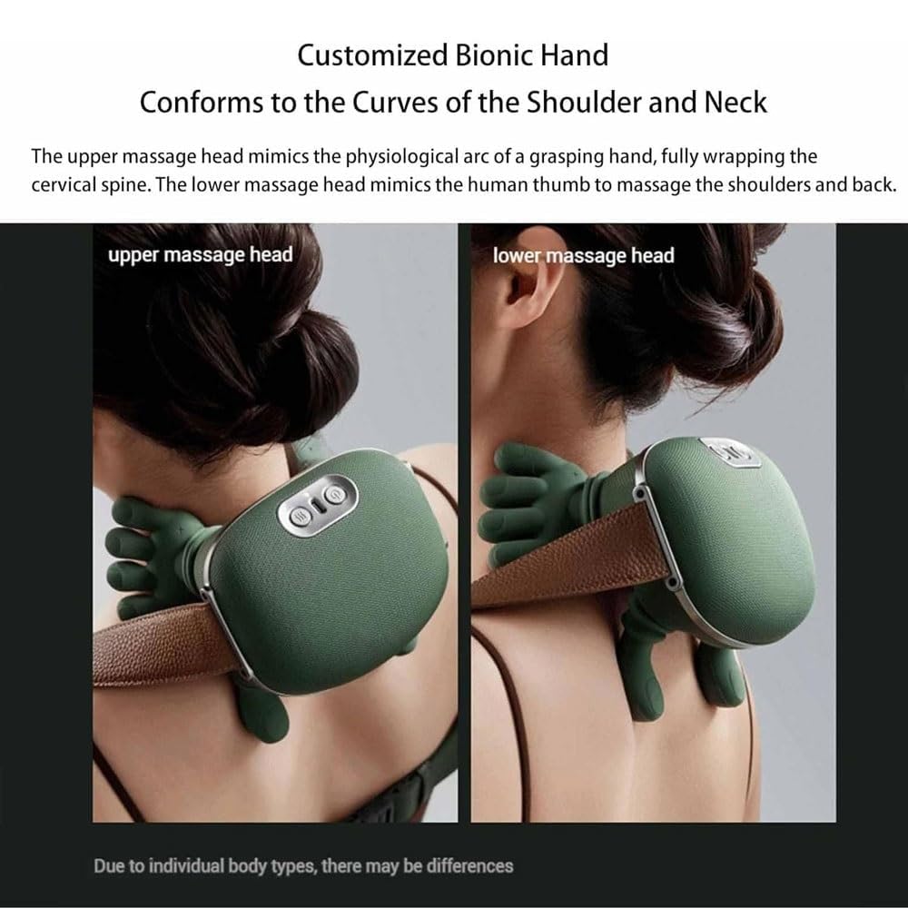 Bionic Heated Massager, Wireless Portable Shiatsu Neck and Back Massager, Electric Deep Tissue 4D Kneading Massage, Simulated Human Hand Design for Pain Relief and Muscle Relax